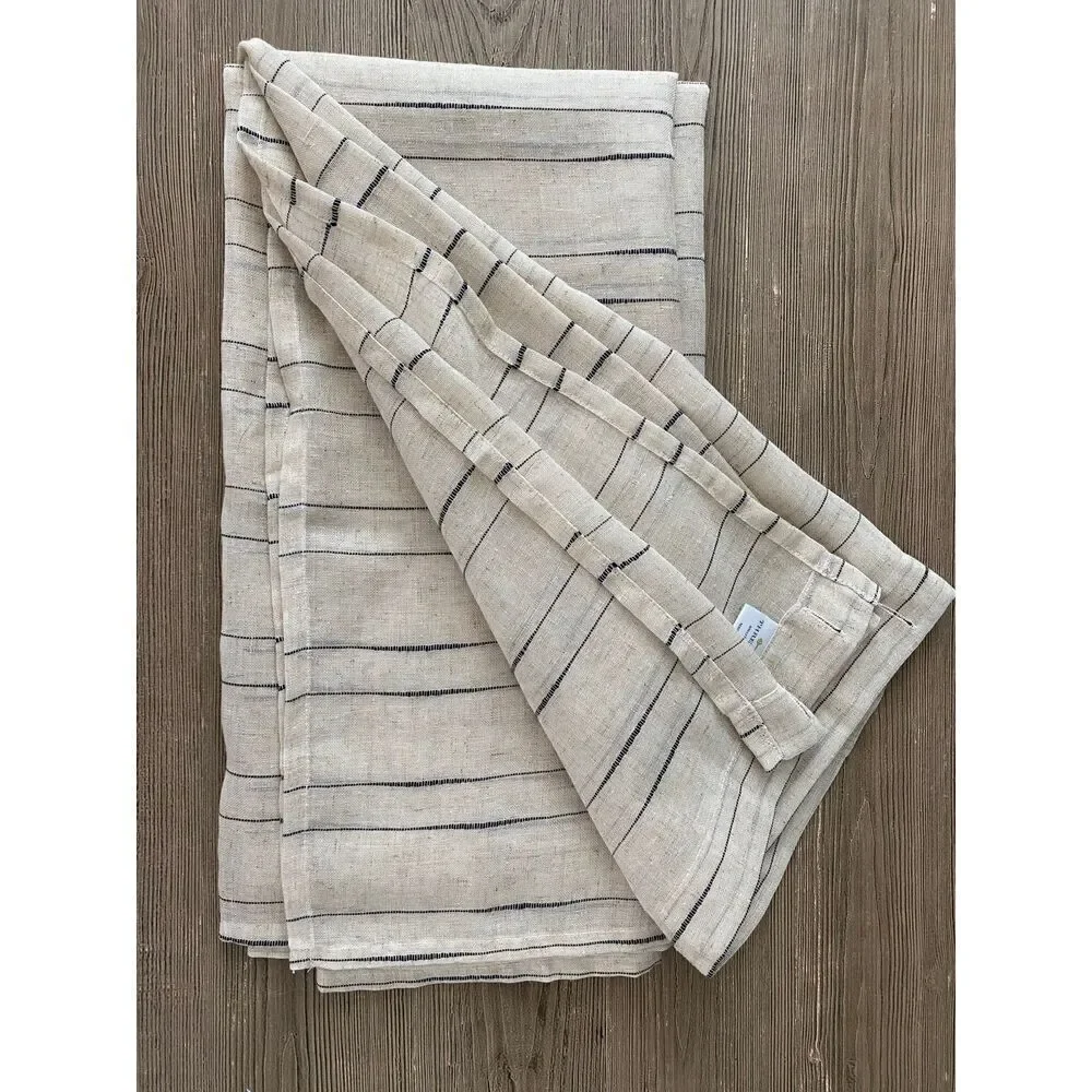 Threshold Ticking Striped Lines Linen Blend 72x72” Shower Curtain